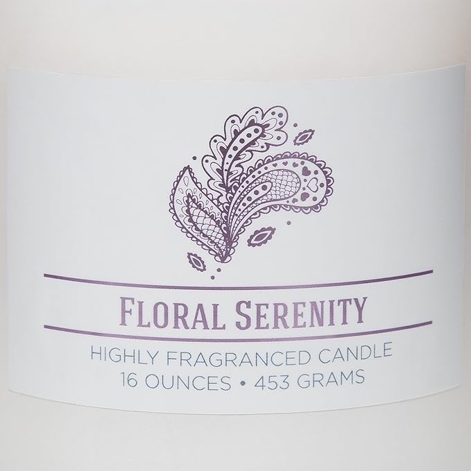 Floral Serenity Scented Candle, 16 oz comfort Relaxing Aromatherapy Candle, 2 Wick White Jar Soy Blend Wax, Candles for Home
