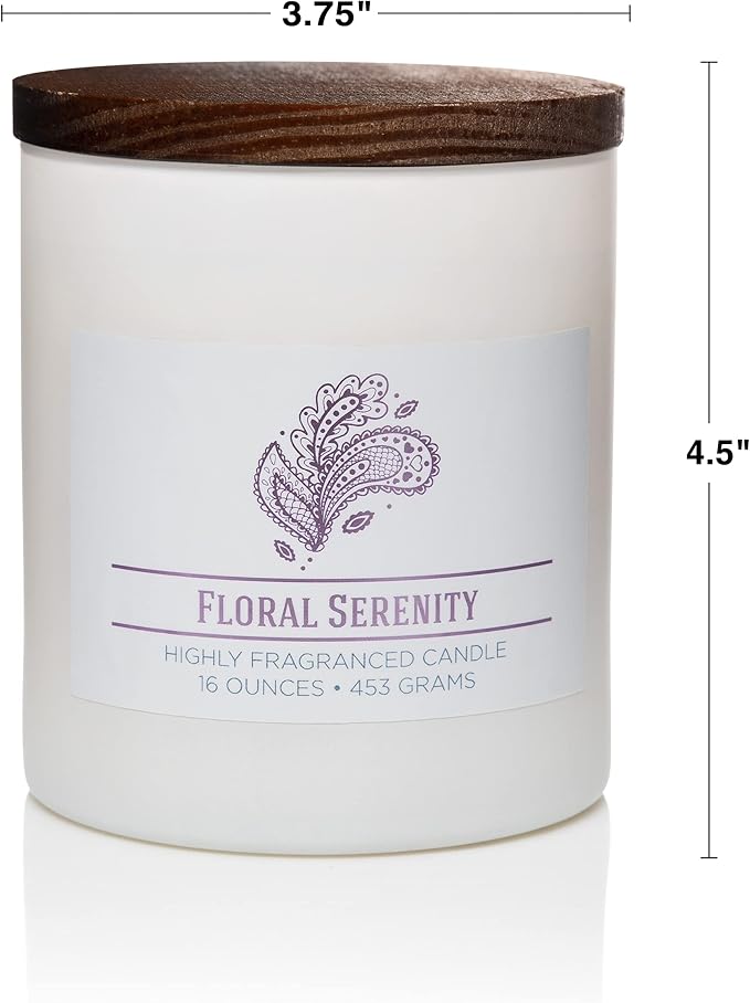 Floral Serenity Scented Candle, 16 oz comfort Relaxing Aromatherapy Candle, 2 Wick White Jar Soy Blend Wax, Candles for Home