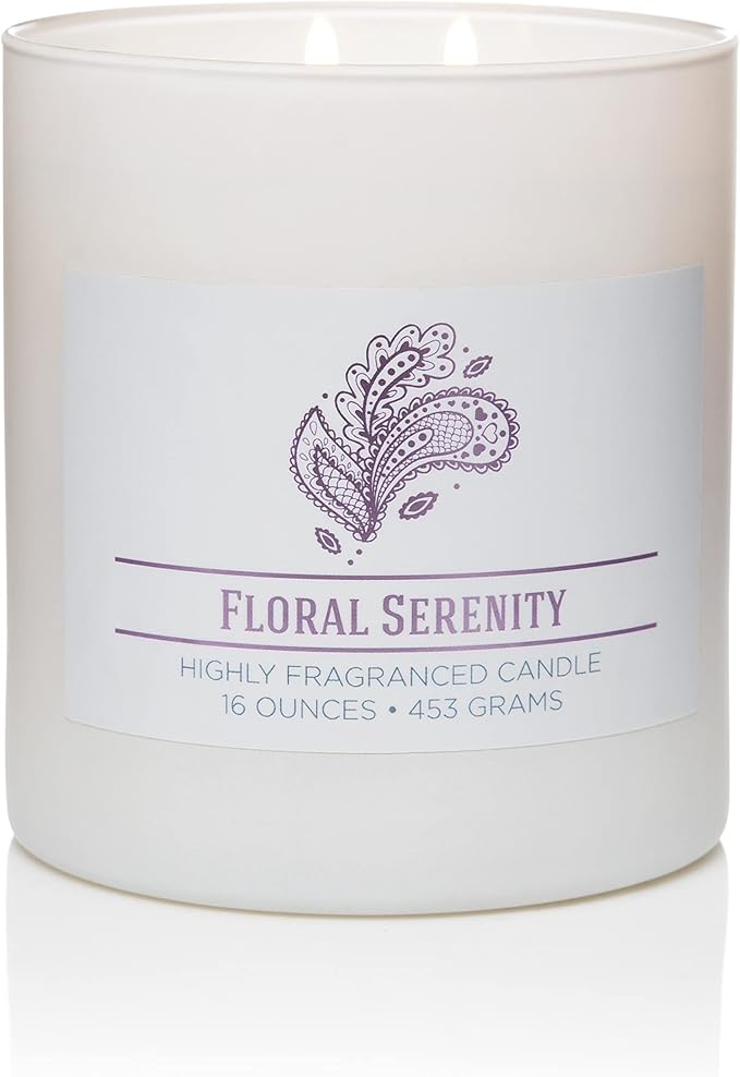 Floral Serenity Scented Candle, 16 oz comfort Relaxing Aromatherapy Candle, 2 Wick White Jar Soy Blend Wax, Candles for Home