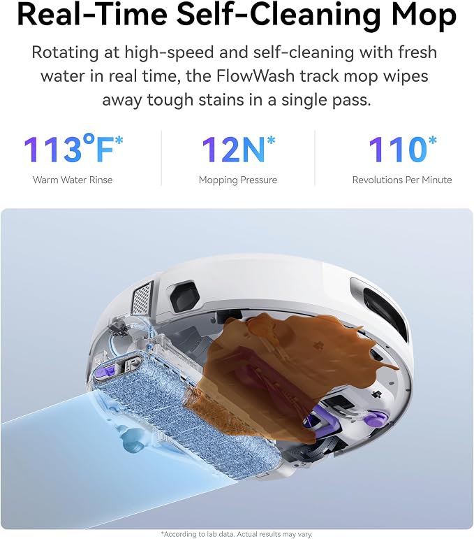 Flow Robot Vacuum and Mop Combo, FlowWash Real-Time Self-Cleaning Track Mop, 22,000 Pa Suction, Dual-Camera AI Obstacle