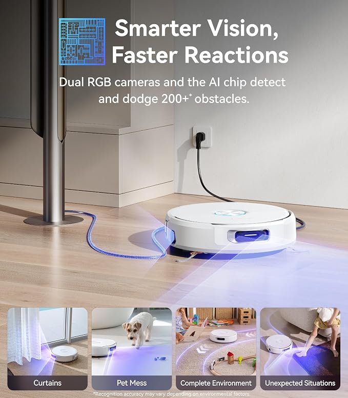 Flow Robot Vacuum and Mop Combo, FlowWash Real-Time Self-Cleaning Track Mop, 22,000 Pa Suction, Dual-Camera AI Obstacle