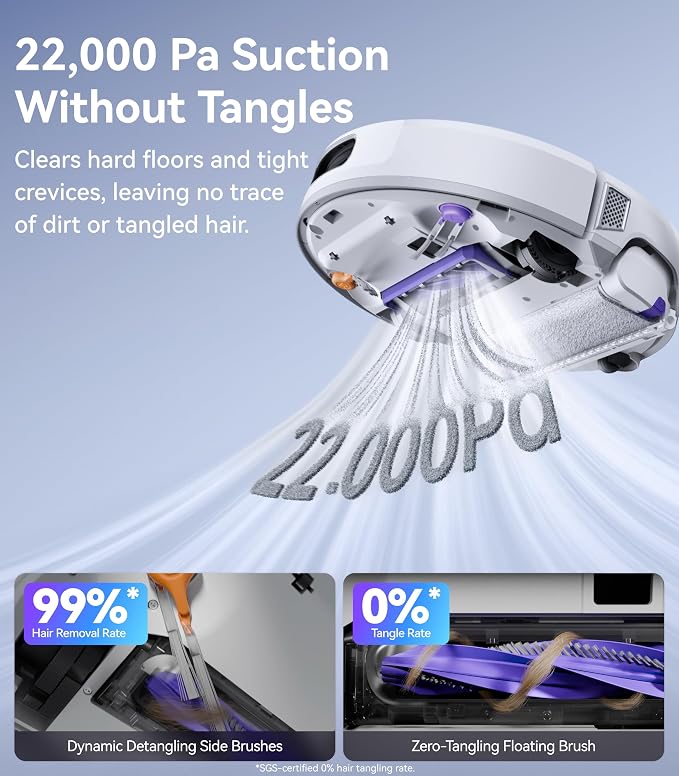 Flow Robot Vacuum and Mop Combo, FlowWash Real-Time Self-Cleaning Track Mop, 22,000 Pa Suction, Dual-Camera AI Obstacle