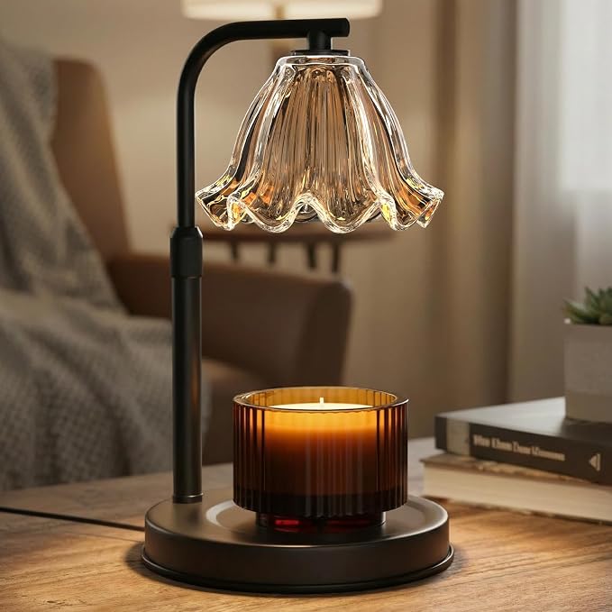Flower Candle Warmer Lamp with Timer - Black Adjustable Height Wax Melt Warmer for Jar Candles, Vintage Candle Lamp for Home
