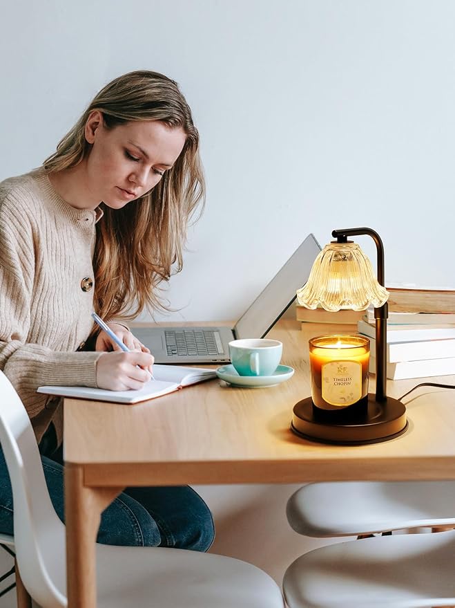 Flower Candle Warmer Lamp with Timer - Black Adjustable Height Wax Melt Warmer for Jar Candles, Vintage Candle Lamp for Home
