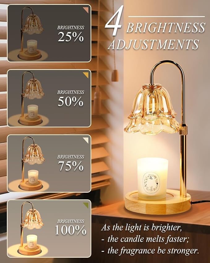 Flower Candle Warmer Lamp with Timer Dimmable, Birthday Gifts for Women Mom, Candle Warming Light Height Adjustable, Wax Melt
