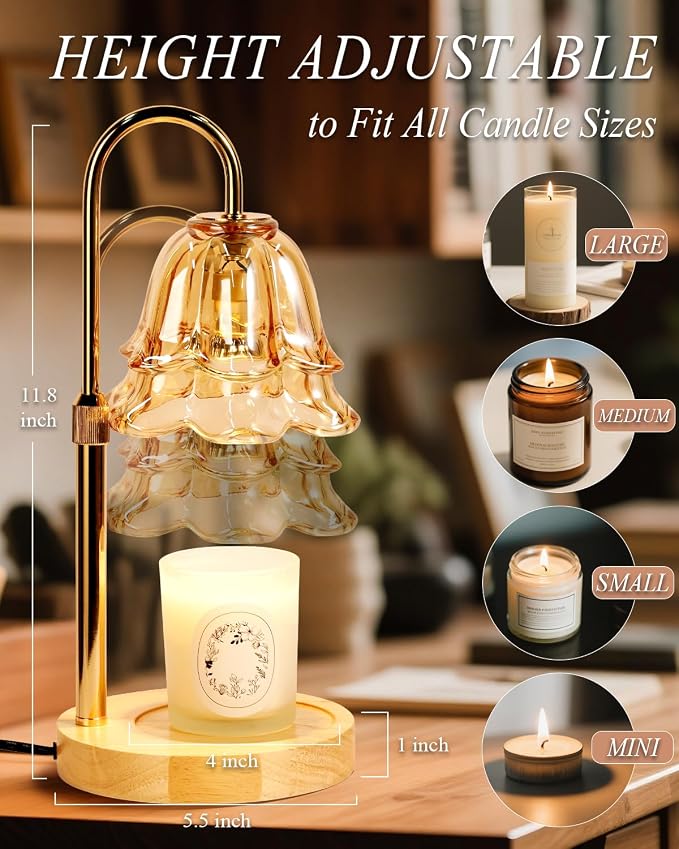 Flower Candle Warmer Lamp with Timer Dimmable, Birthday Gifts for Women Mom, Candle Warming Light Height Adjustable, Wax Melt