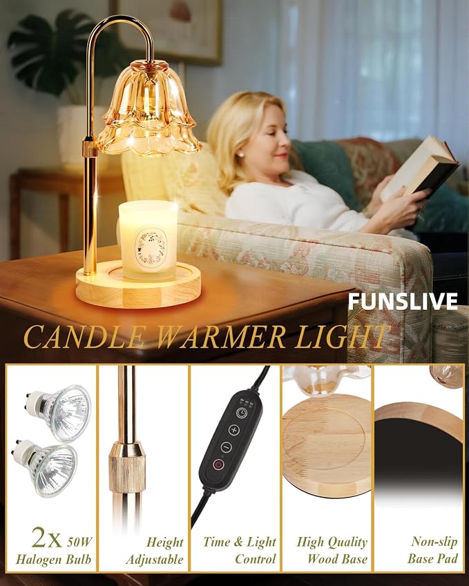 Flower Candle Warmer Lamp with Timer Dimmable, Birthday Gifts for Women Mom, Candle Warming Light Height Adjustable, Wax Melt