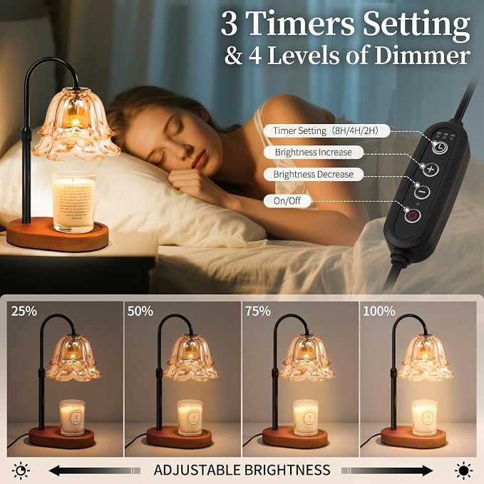 Flower Candle Warmer Lamp with Timer - Dimmable Electric Candle Warming Lamps, alternate product view 3