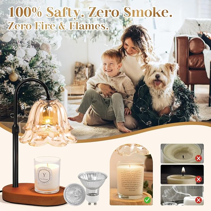 Flower Candle Warmer Lamp with Timer - Dimmable Electric Candle Warming Lamps, alternate product view 6