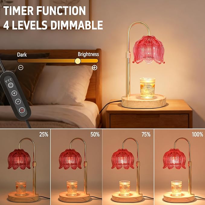 Flower Candle Warmer lamp with Timer Dimmer,Adjustable Height Candle Warmer,Fits All Jar Scented Candles,Christmas Gifts for