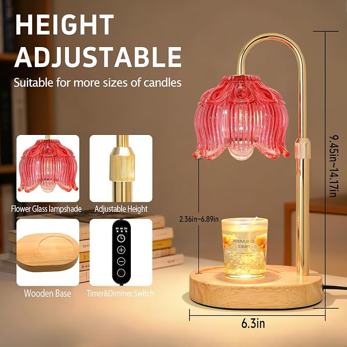 Flower Candle Warmer lamp with Timer Dimmer,Adjustable Height Candle Warmer,Fits All Jar Scented Candles,Christmas Gifts for