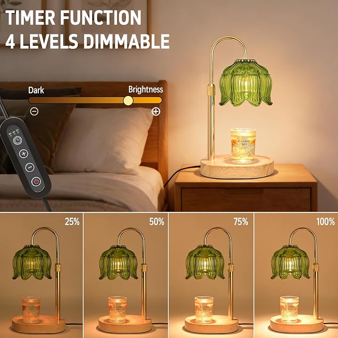 Flower Candle Warmer lamp with Timer Dimmer,Adjustable Height Candle Warmer,Fits All Jar Scented Candles,Christmas Gifts for
