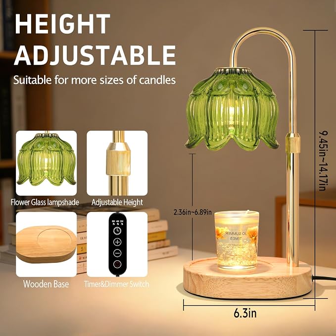Flower Candle Warmer lamp with Timer Dimmer,Adjustable Height Candle Warmer,Fits All Jar Scented Candles,Christmas Gifts for