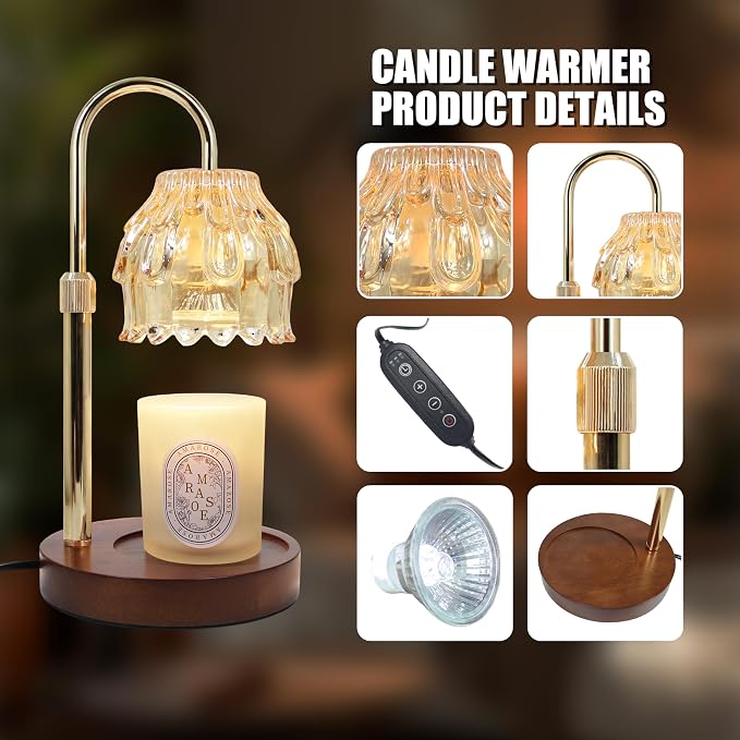Flower Candle Warmer Lamp with Timer Dimmer, Adjustable Height, Birthday Housewarming Gifts for Women Mom, New Home Bedroom