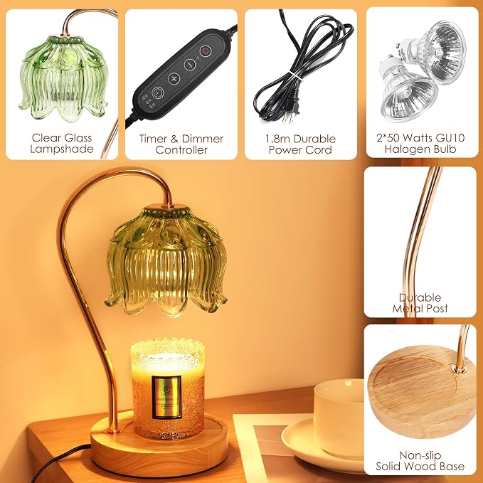 Flower Candle Warmer Lamp with Timer & Dimmer - Fits All Jar Scented Candles - Christmas & Mother's Day Gift for