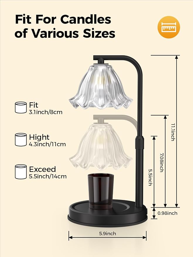 Flower Candle Warmer Lamp with Timer - Electric Modern Wax Melt Warmer Black Scented Jar Candles Light Room Decor for House