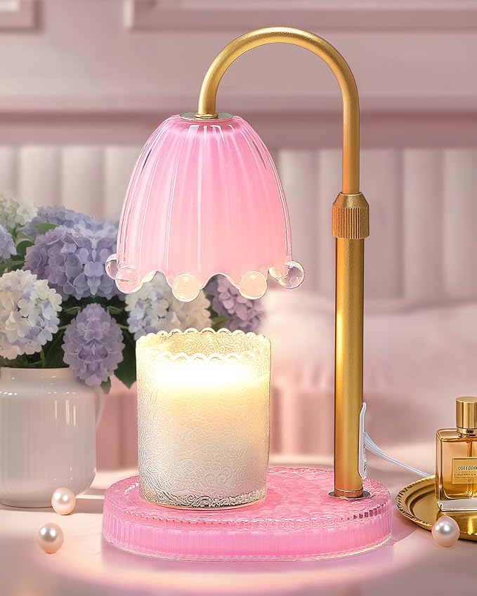 Flower Candle Warmer Lamp with Timer, Vintage Adjustable Glass Warmer Light for Jar Candles, Electric Wax Warming Melter
