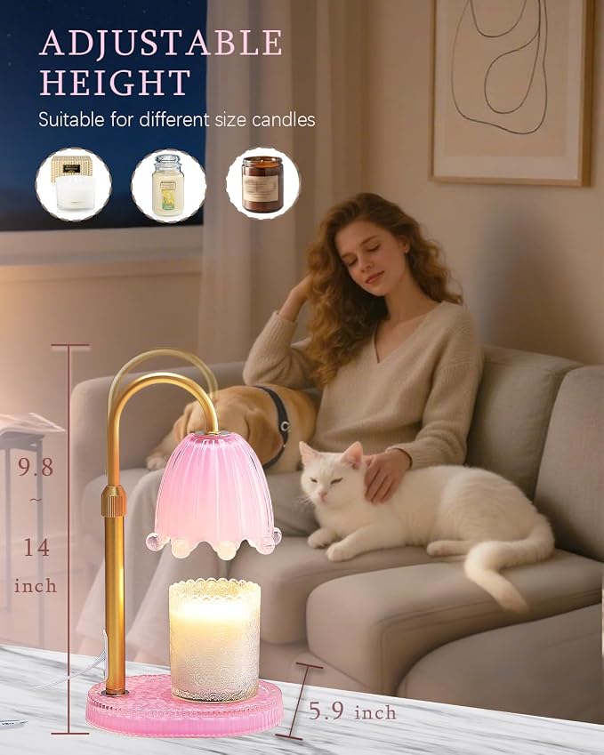 Flower Candle Warmer Lamp with Timer, Vintage Adjustable Glass Warmer Light for Jar Candles, Electric Wax Warming Melter