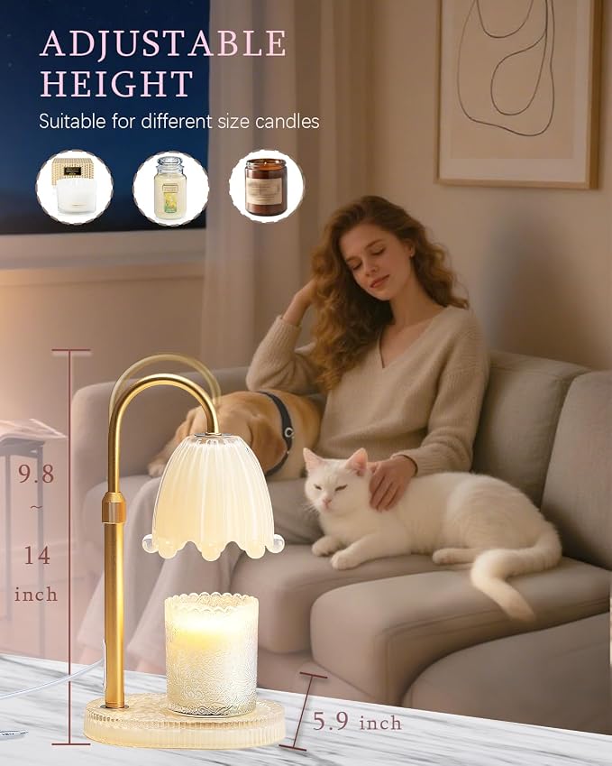Flower Candle Warmer Lamp with Timer, Vintage Adjustable Glass Warmer Light for Jar Candles, Electric Wax, alternate view 3