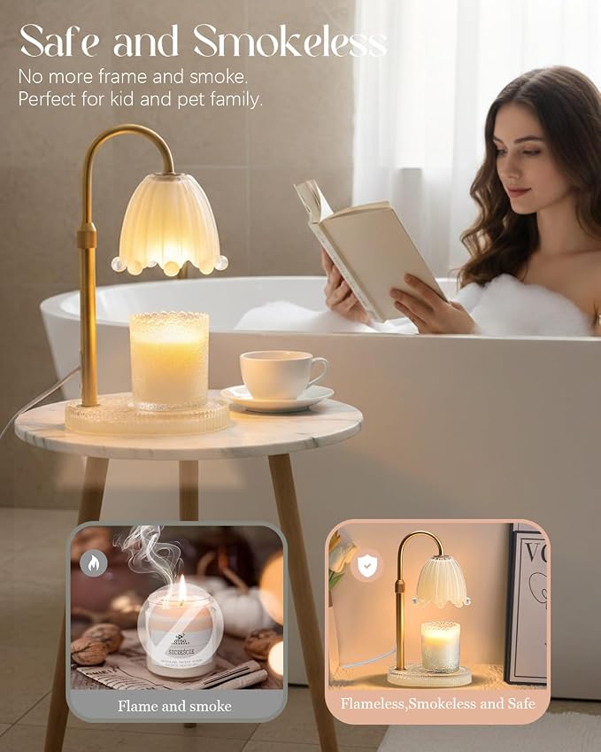Flower Candle Warmer Lamp with Timer, Vintage Adjustable Glass Warmer Light for Jar Candles, Electric Wax, alternate view 4