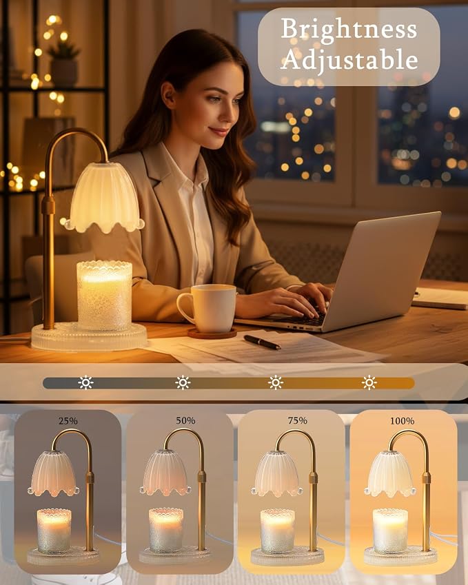 Flower Candle Warmer Lamp with Timer, Vintage Adjustable Glass Warmer Light for Jar Candles, Electric Wax, alternate view 5