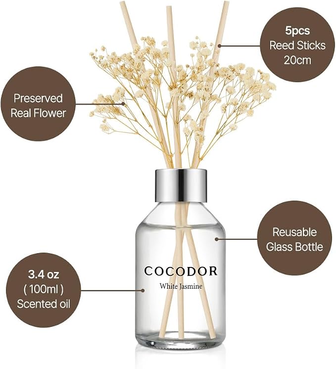 Flower Reed Diffuser Set / 3.4oz / White Musk/Scent Diffuser with Sticks Home Fragrance Reed Diffuser for Bathroom Shelf