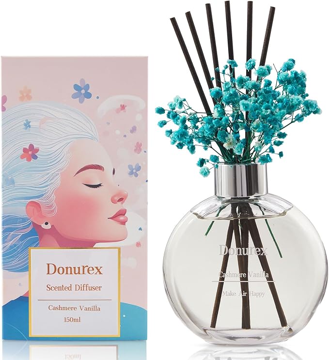 Flower Reed Diffuser Set 5.07oz Cashmere Vanilla Scent Diffuser with Sticks Home Fragrance Reed Diffuser for Bathroom Shelf