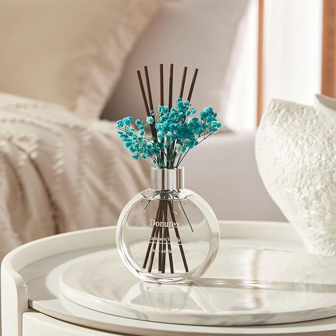 Flower Reed Diffuser Set 5.07oz Cashmere Vanilla Scent Diffuser with Sticks Home Fragrance Reed Diffuser for Bathroom Shelf