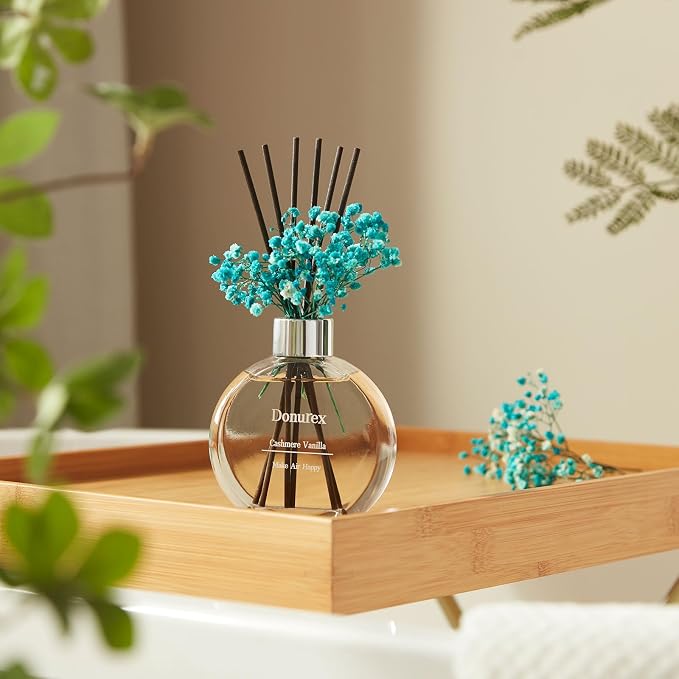 Flower Reed Diffuser Set 5.07oz Cashmere Vanilla Scent Diffuser with Sticks Home Fragrance Reed Diffuser for Bathroom Shelf