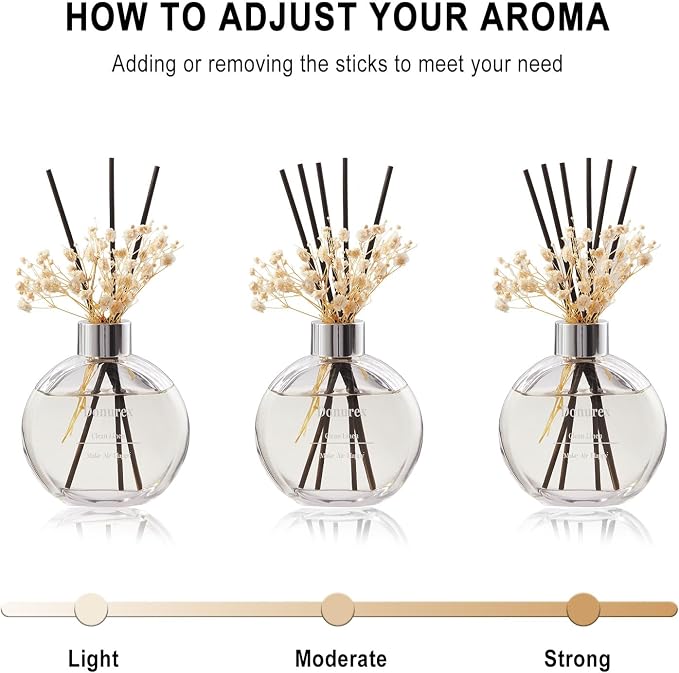 Flower Reed Diffuser Set 5.07oz Cashmere Vanilla Scent Diffuser with Sticks Home Fragrance Reed Diffuser for Bathroom Shelf