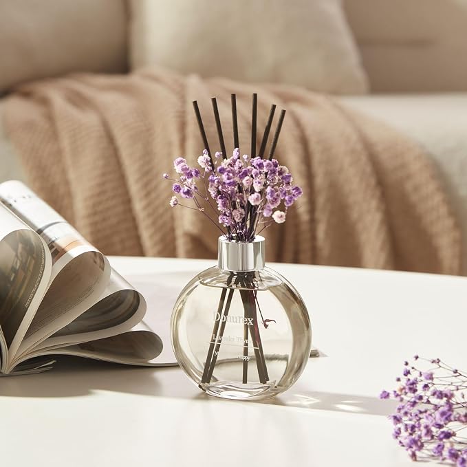 Flower Reed Diffuser Set 5.07oz Lavender Thyme Scent Diffuser with Sticks Home Fragrance Reed Diffuser for Bathroom Shelf
