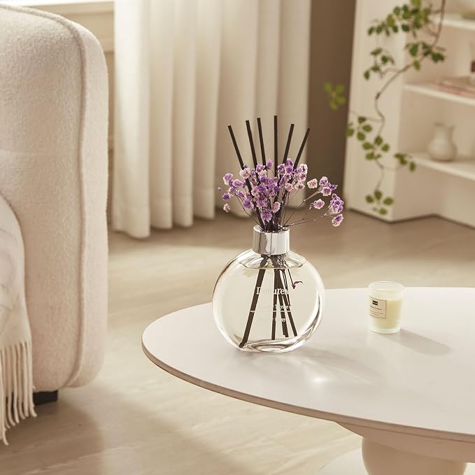 Flower Reed Diffuser Set 5.07oz Lavender Thyme Scent Diffuser with Sticks Home Fragrance Reed Diffuser for Bathroom Shelf