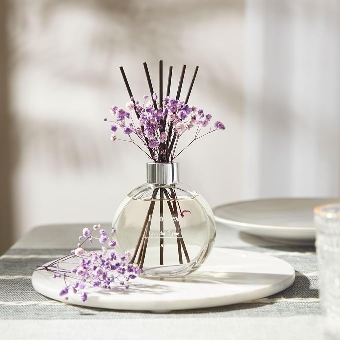Flower Reed Diffuser Set 5.07oz Lavender Thyme Scent Diffuser with Sticks Home Fragrance Reed Diffuser for Bathroom Shelf