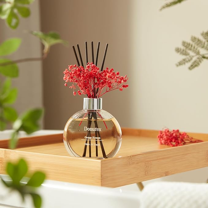Flower Reed Diffuser Set 5.07oz Orange Blossom Scent Diffuser with Sticks Home Fragrance Reed Diffuser for Bathroom Shelf