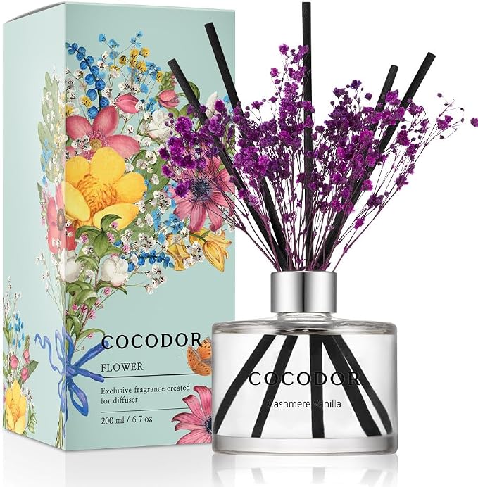 Flower Reed Diffuser Set / 6.7oz / Cashmere Vanilla/Scent Diffuser with Sticks Home Fragrance Reed Diffuser for Bathroom