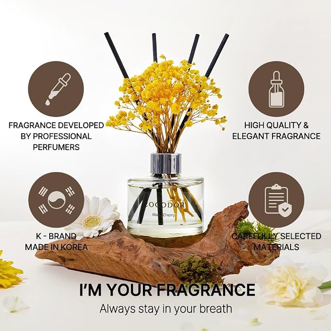 Flower Reed Diffuser Set / 6.7oz / Cashmere Vanilla/Scent Diffuser with Sticks Home Fragrance Reed Diffuser for Bathroom