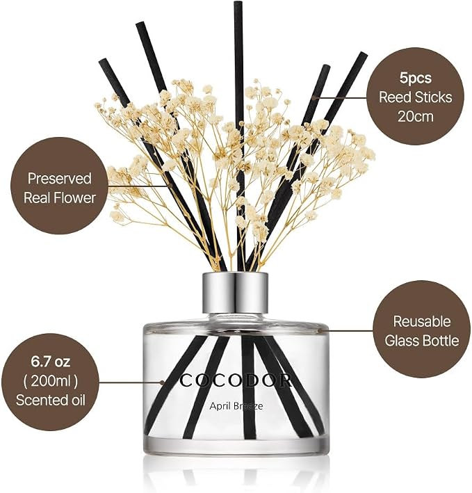Flower Reed Diffuser Set / 6.7oz / Cashmere Vanilla/Scent Diffuser with Sticks Home Fragrance Reed Diffuser for Bathroom