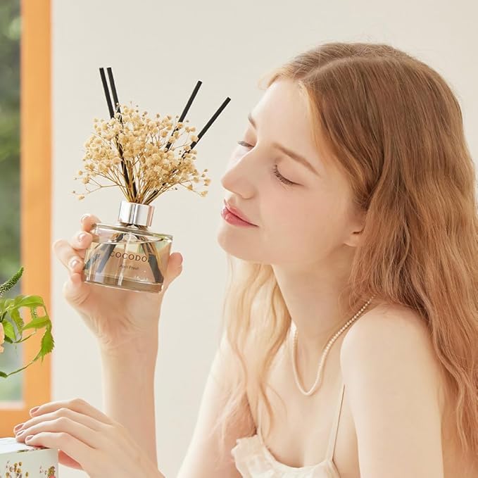 Flower Reed Diffuser Set / 6.7oz / Cashmere Vanilla/Scent Diffuser with Sticks Home Fragrance Reed Diffuser for Bathroom