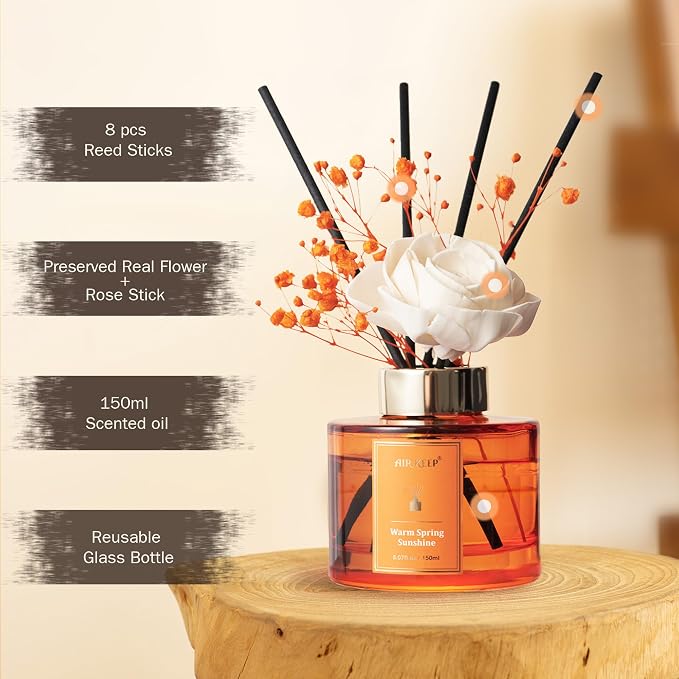 Flower Reed Diffusers Set, 5.07 oz Freesia/Passion Fruit/Orange Scented Oil Diffuser with 8 Reed Sticks, alternate product