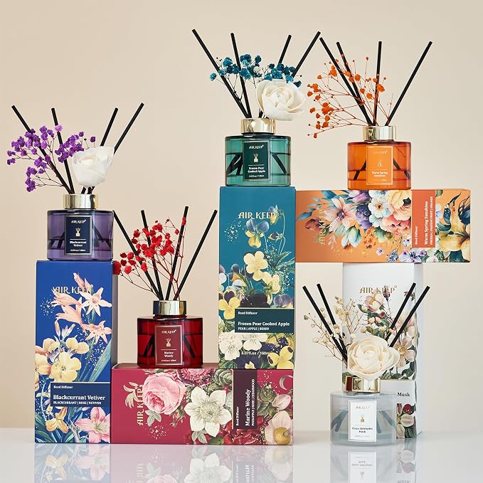 Flower Reed Diffusers Set, 5.07 oz Freesia/Passion Fruit/Orange Scented Oil Diffuser with 8 Reed Sticks, alternate product