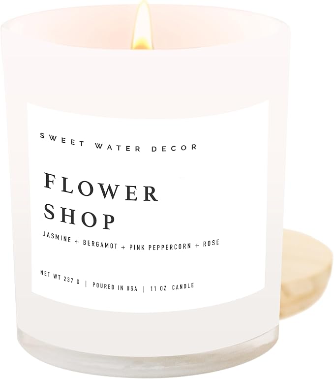 Flower Shop Candle - Jasmine with Pink Peppercorn Scent -100% Cotton Wick Soy Blend Wax Candles with 50 Hour Burn Time