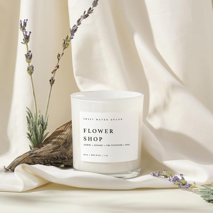 Flower Shop Candle - Jasmine with Pink Peppercorn Scent -100% Cotton Wick Soy Blend Wax Candles with 50 Hour Burn Time