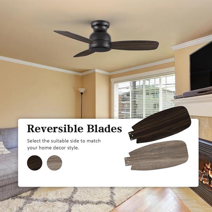 Flush Mount 44 Inch Ceiling Fan No Light with Remote Control, 3 Blades Quiet DC Reversible Motor, 10-Speed, alternate view 5