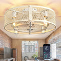 Flush Mount Ceiling Fan: 20" Caged Ceiling Fans with Lights and Remote App Control for Kitchen Bedroom Farmhouse - Rustic Low