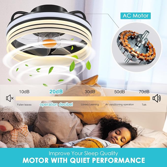 Flush Mount Ceiling Fan with Light - Small Low Profile Ceiling Fan,13" RGB Dimmable LED Bladeless Ceiling Fans, alternate