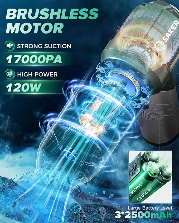 Foldable Handheld Car Vacuum Cleaner Portable Cordless, 17000PA High Power Mini Vacuum Cleaner and Air Duster with Brushless