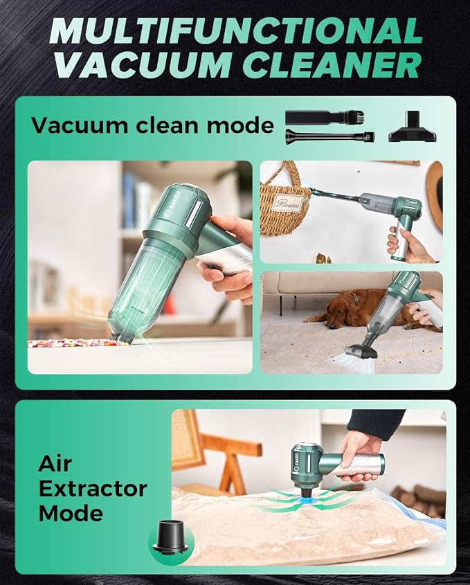 Foldable Handheld Car Vacuum Cleaner Portable Cordless, 17000PA High Power Mini Vacuum Cleaner and Air Duster with Brushless