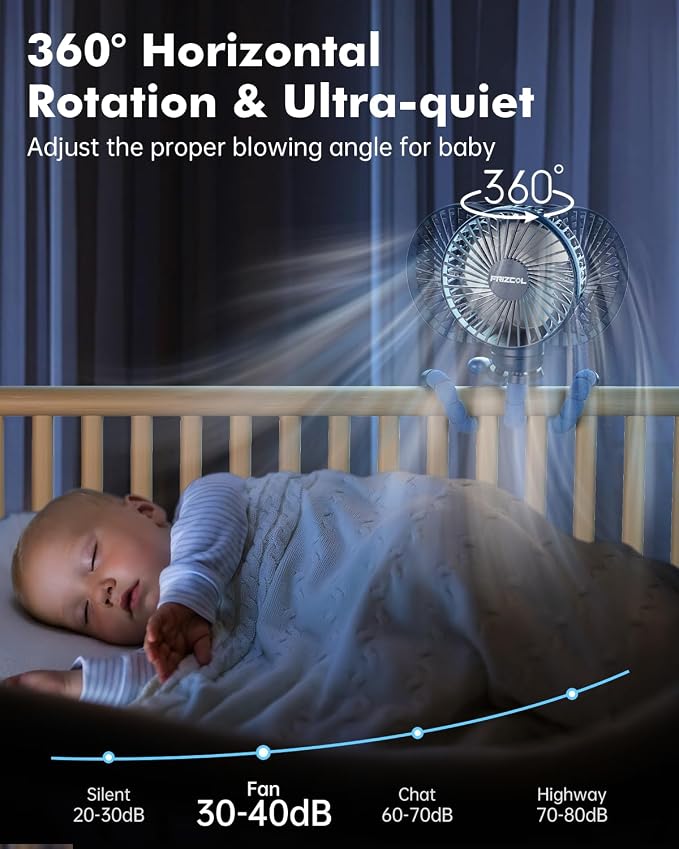 Stroller Fan for Baby - Portable Fans Rechargeable - Battery Operated Fan(Use for 24Hrs), alternate
