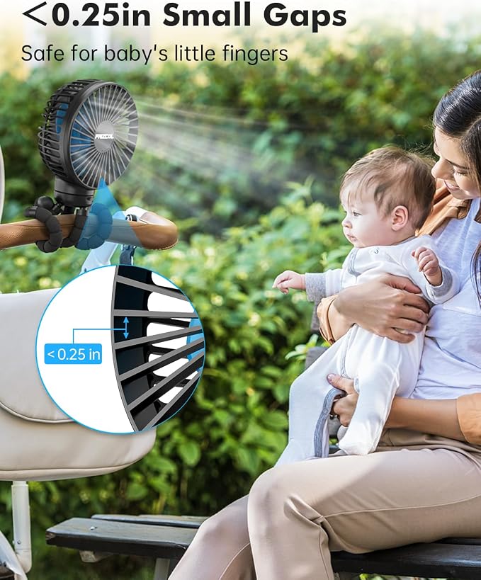 Stroller Fan for Baby - Portable Fans Rechargeable - Battery Operated Fan(Use for 24Hrs), alternate