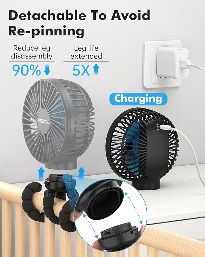 Stroller Fan for Baby - Portable Fans Rechargeable - Battery Operated Fan(Use for 24Hrs), alternate